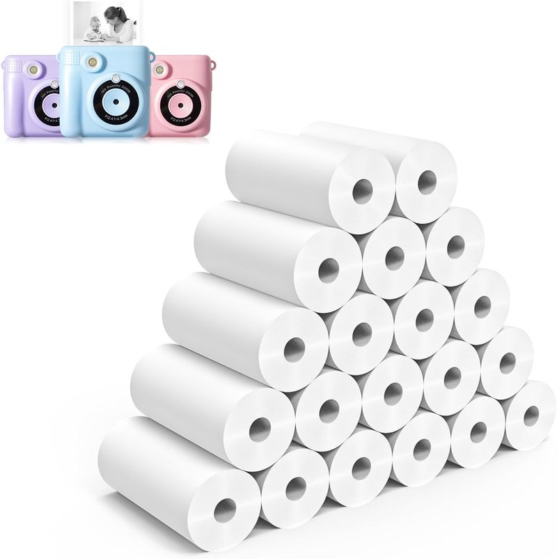 Hikkon 20 Rolls Instant Print Camera for Kids Refill Print Paper - Thermal Print Paper Rolls Photo Print HD Printing for Most Kids Instant Camera(White) - Image 1
